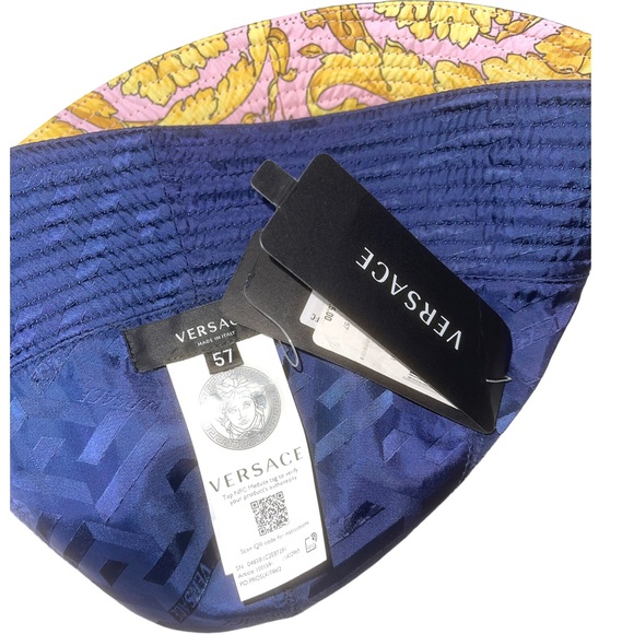 NEW Versace Barocco Print Pink/Yellow Summer Bucket Hat - 57 - Picture 8 of 12